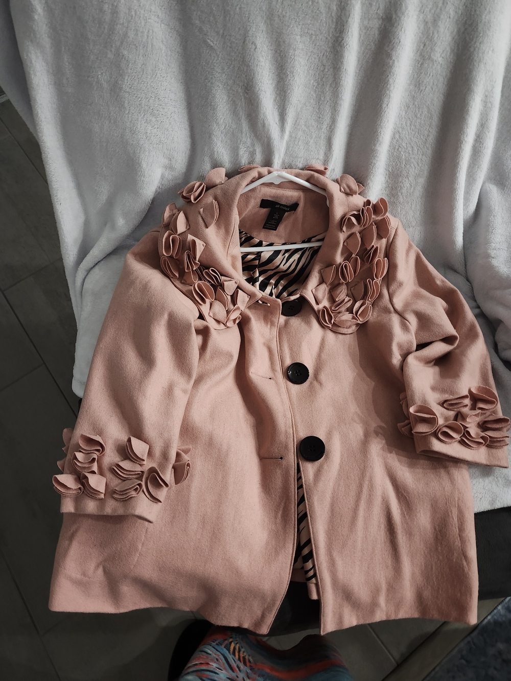 Ali Miles Rose Pink Decorative Petal-Trim Pea Coat